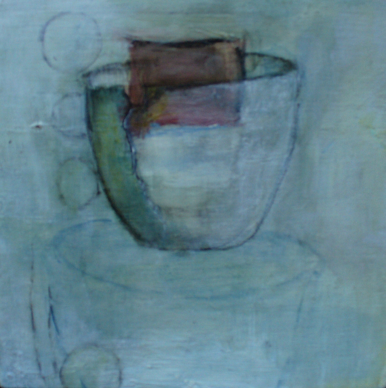 Morning Tea original acrylic  folk art painting on birch board with handmade gesso by Taos artist Ariel Schoen
