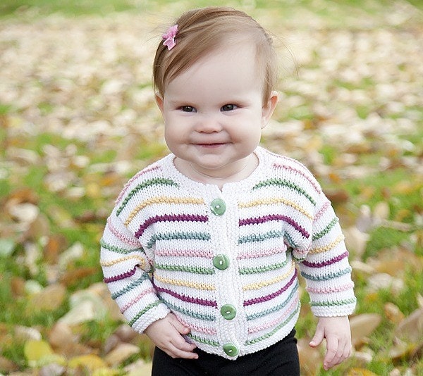 Baby Girl Sweater -- Childrens Clothing -- Handknit Baby Cardigan -- KALORAMA ROAD -- Multi-Colored Striped -- Perfect for Baby Showers
