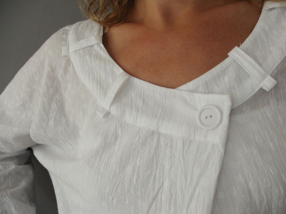 Dolman Sleeves Blouse "Belt Me" polka dots white indian cotton - Free Shipping