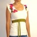 Organic Top with Rosette Flowers and Leaves, Flutter Sleeves and Detachable Belt - TESSIE