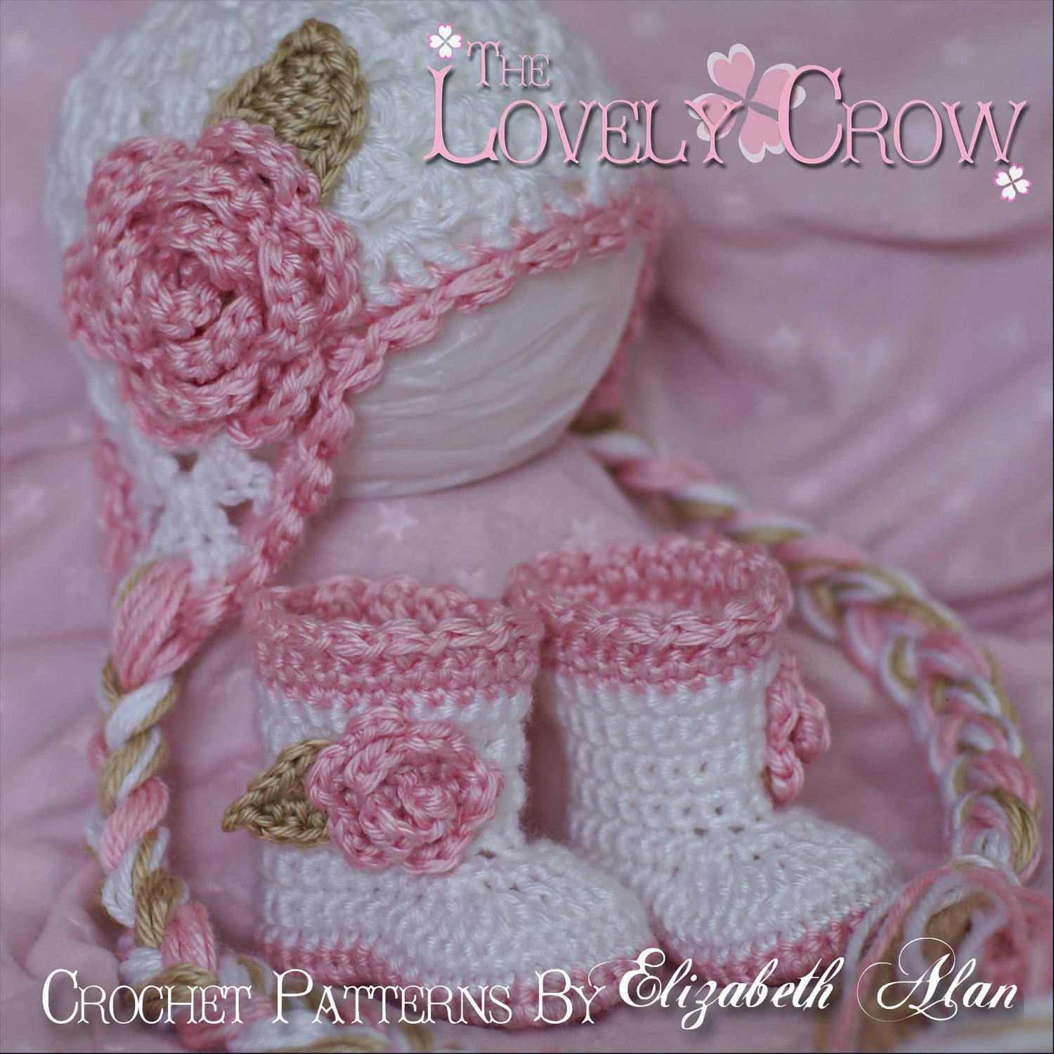 Layette Crochet Patterns Sugar and Spice Set.  Includes patterns for Sugar and Spice Earflap Beanie, and Baby Sugar and Spice Boots. digital