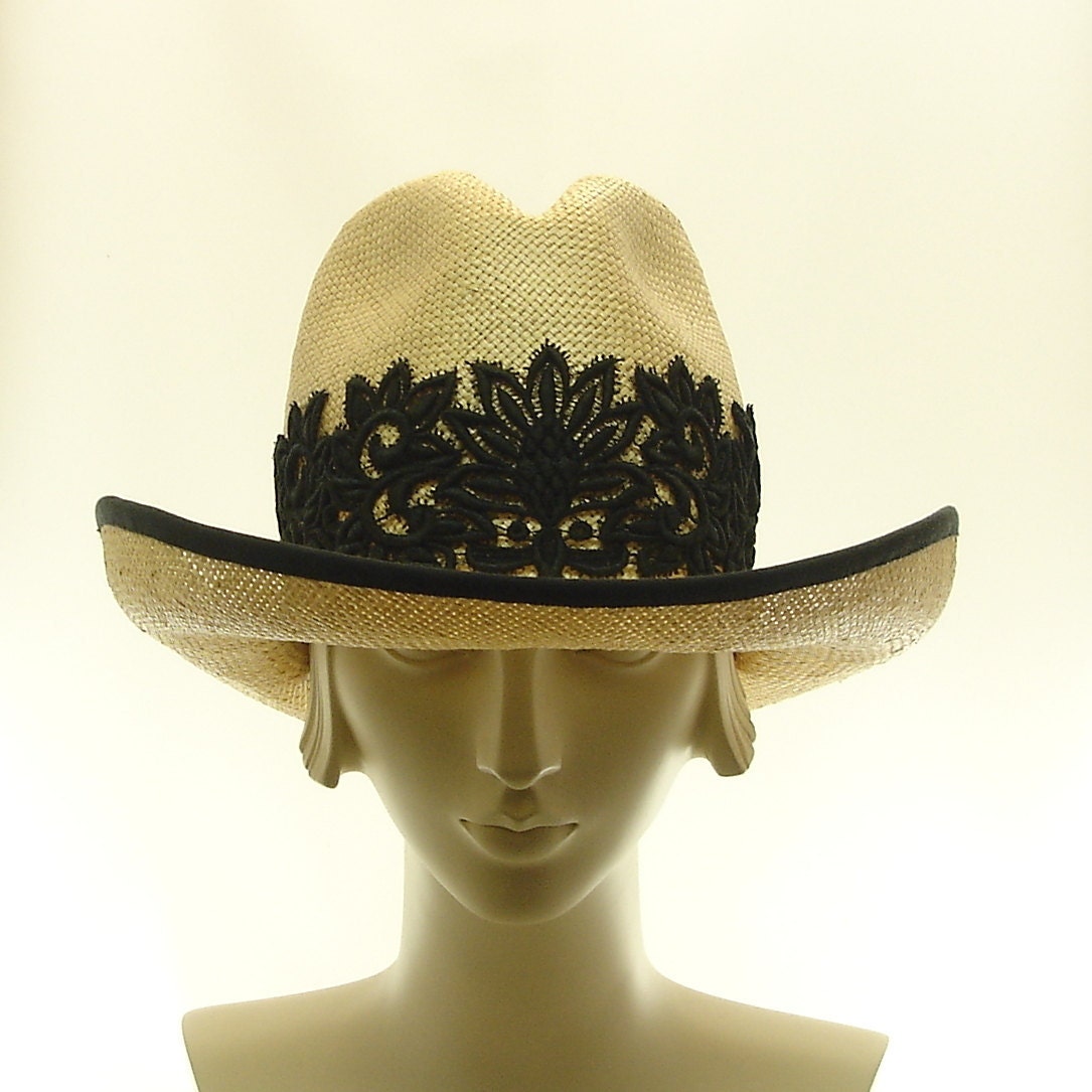 Natural Straw Hat - Handmade Ladies Fedora Hat - Cowboy Hat