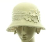 Winter White Cloche Hat for Women - 1920s Style Hat - Freshwater Pearls