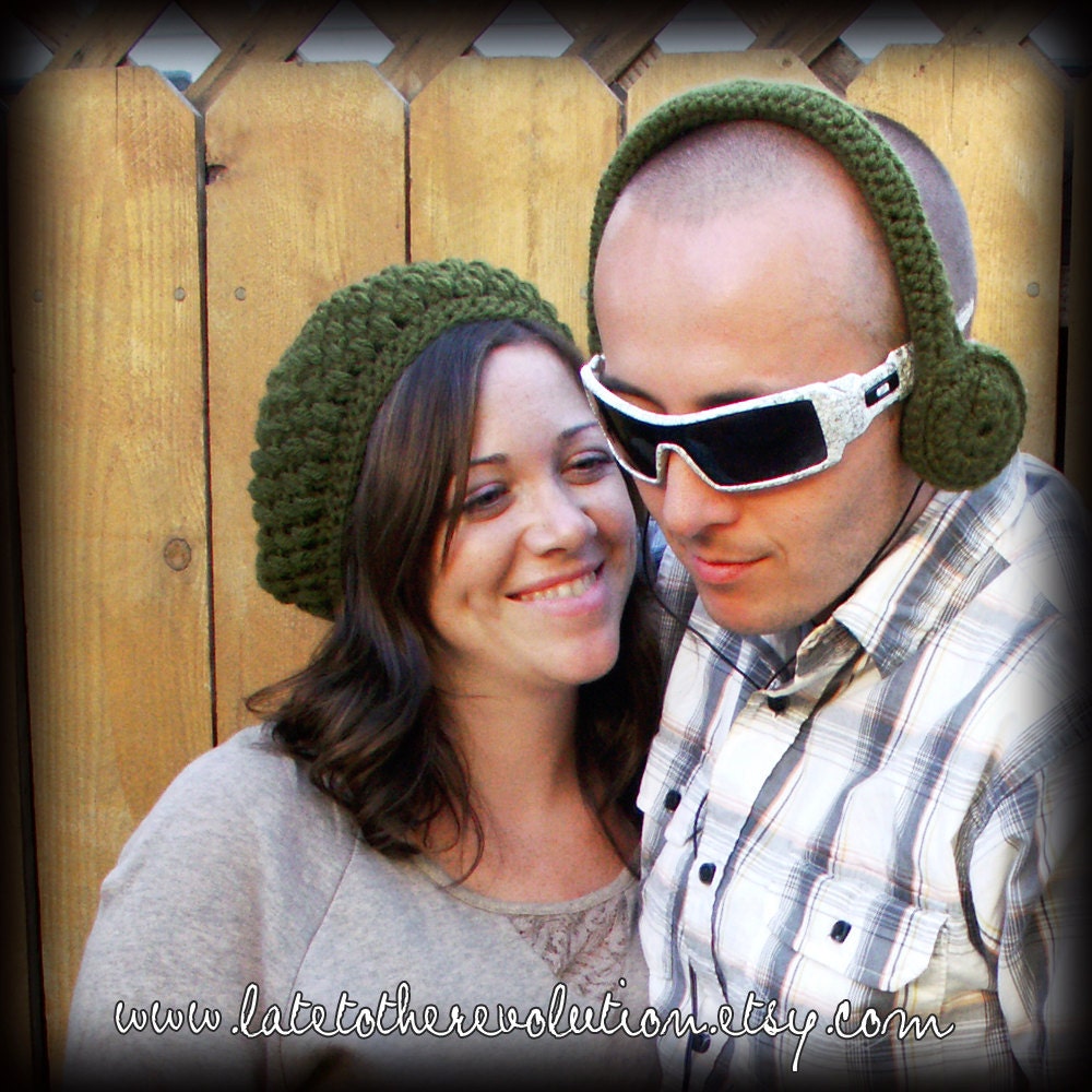 Olive Crocheted Headphones