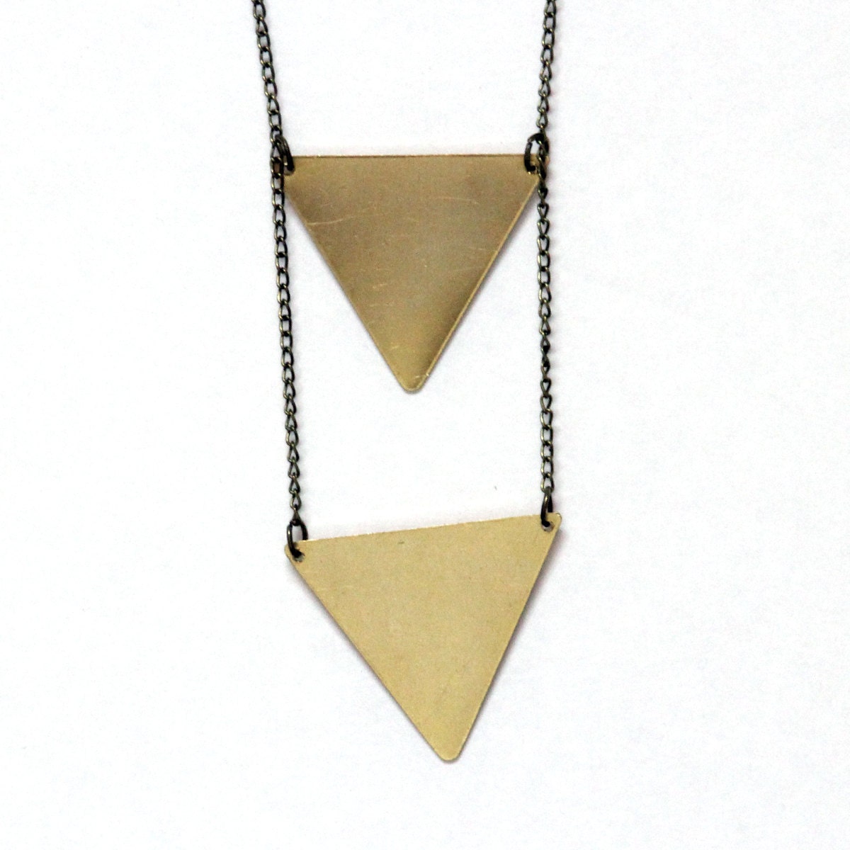 double inverted brass triangle necklace