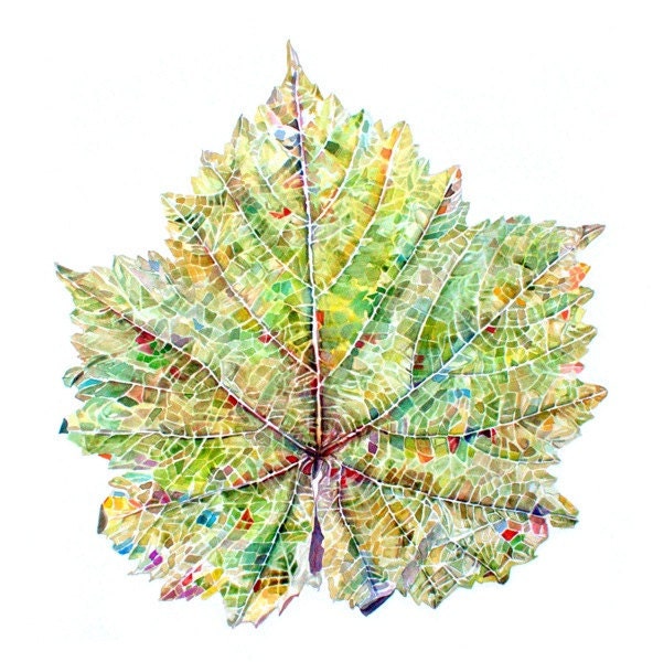 Food Print from Original Watercolor, Kitchen Art-Grape Leaf