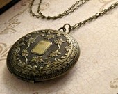 Engraved Floral Locket Necklace Vintage Inspired Locket Photo Locket Boho Necklace Victorian Locket Antique Brass Long Locket Necklace