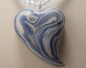 Light Blue, Silver, Cream, and White Heart Polymer Clay Necklace