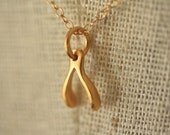 Small Wishbone Necklace, Gold Pendant, Simple and Delicate,  24kt Gold Vermeil, 14kt Gold FIlled Chain, Miniature Necklace, Lucky Jewelry