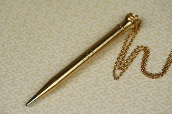 Long Mechanical Pencil Necklace with Engraved Letters E K S, 1920s