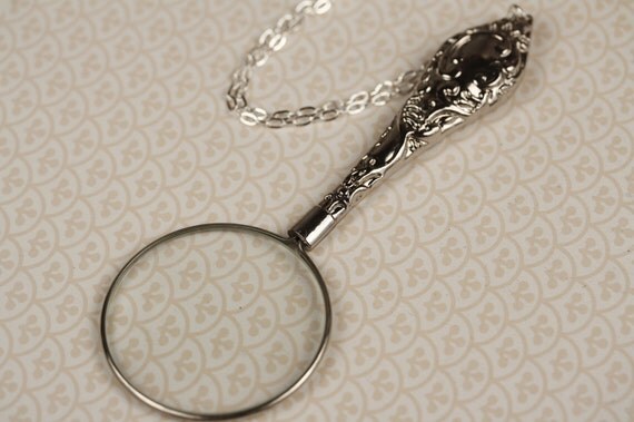 Large Silver Magnifying Glass Necklace Ornate by FreshyFig on Etsy