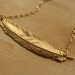Long Gold Feather Necklace, Elegant Raw Brass, Large Pendant