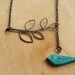 Turquoise Blue Bird and Branch Lariat, Bridal Necklace, Gunmetal Chain, Leaf Silhouette, Jewelry, Bridesmaids Set, Bridal Fashion