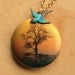 Blue Bird and Autumn Tree Locket, Photo Pendant Necklace, Long Chain, Image Jewelry, Orange and Black, Fashion Jewelry, Jewellery for Women
