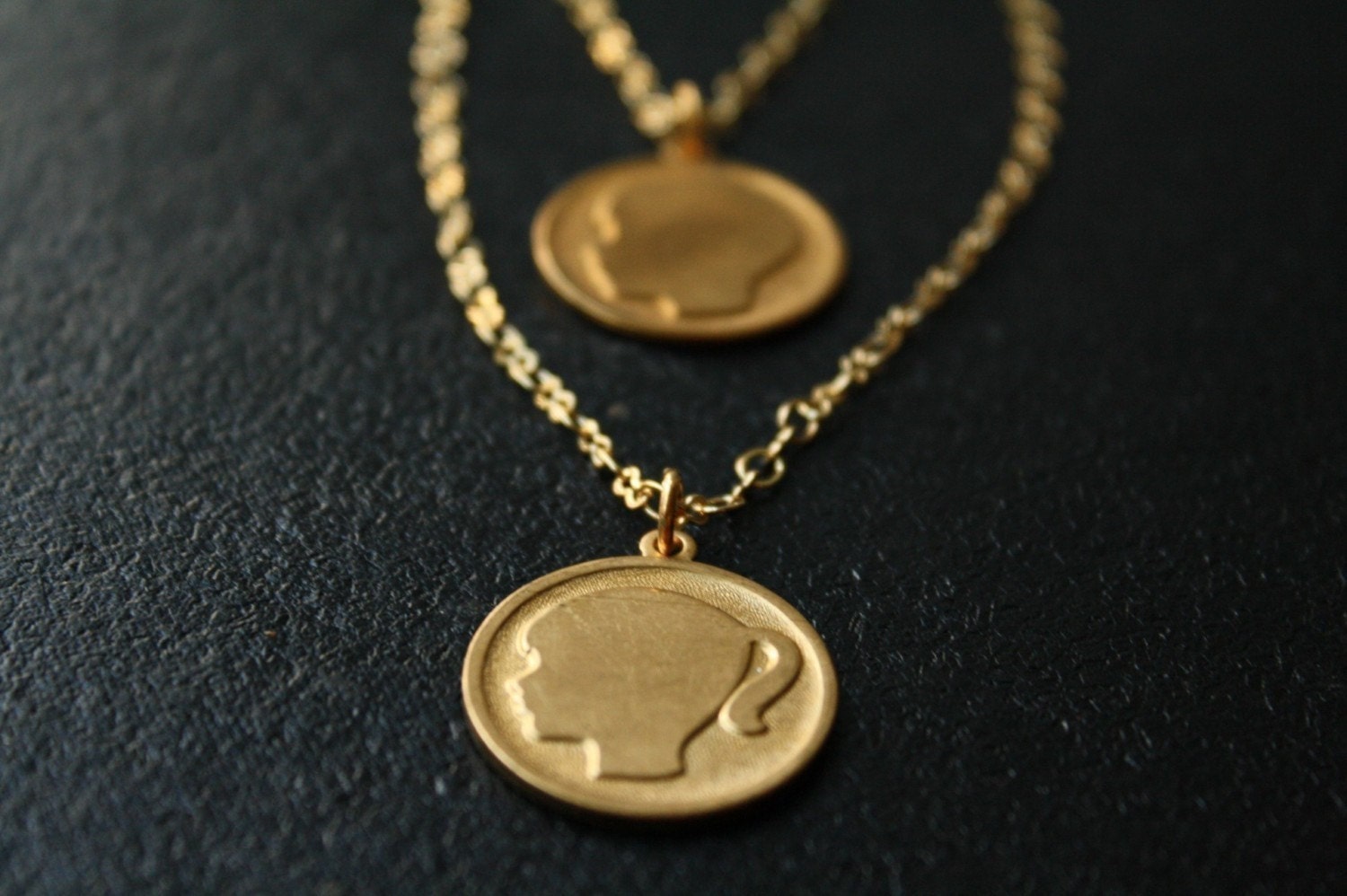 Son and Daughter Pendant Necklace, Personalized Mother's Day Gift, Gold Layered Chains Duo, Simple Silhouette Charms