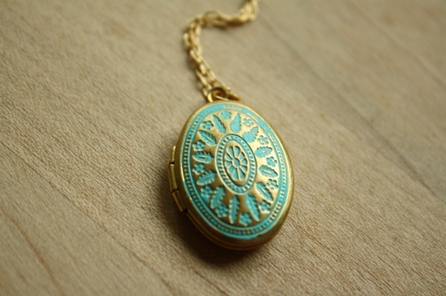 Small Blue Ornate Locket Necklace, Oval Pendant, Small, Long Chain Choice, 14kt Gold Filled Chain, Simple and Delicate Fashion