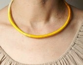 fiber necklace Yellow singleHand wrapped necklace made of cotton thread and string Etno fiber jewelry African style necklace