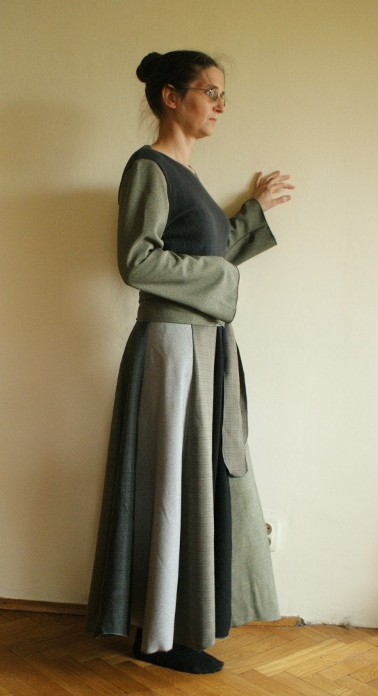 Repurposed Dress Reconstructed Long Dress Grey Upcycled Clothing Winter Fashion Upcycled Woman's Clothing