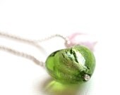 Crystal Mrano Hearts Necklace Green and Pink