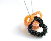 Orange Little Hearts and Black Swarovski One Beadwork Necklace