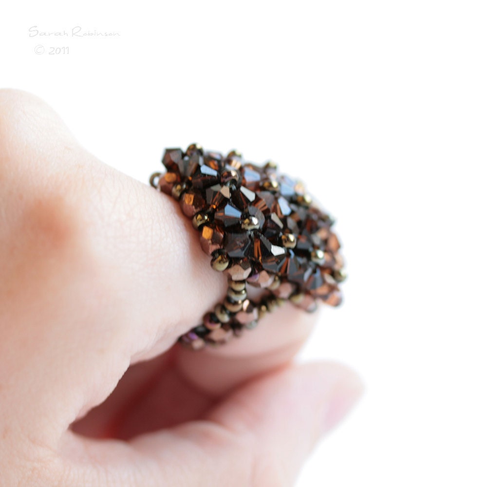 Mocca Brown Swarovski Ring Greca Square Big Ring.