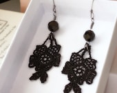 Edwardian Gothic Victorian black petaled flower Earrings
