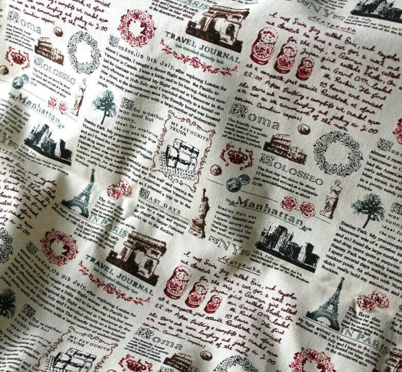 Newspaper Print Cotton Linen Fabric - One Fat Quarter on Etsy