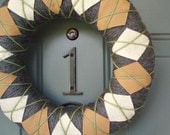 Yarn Wreath Felt Handmade Door Decoration - Argyle Plaid 12in