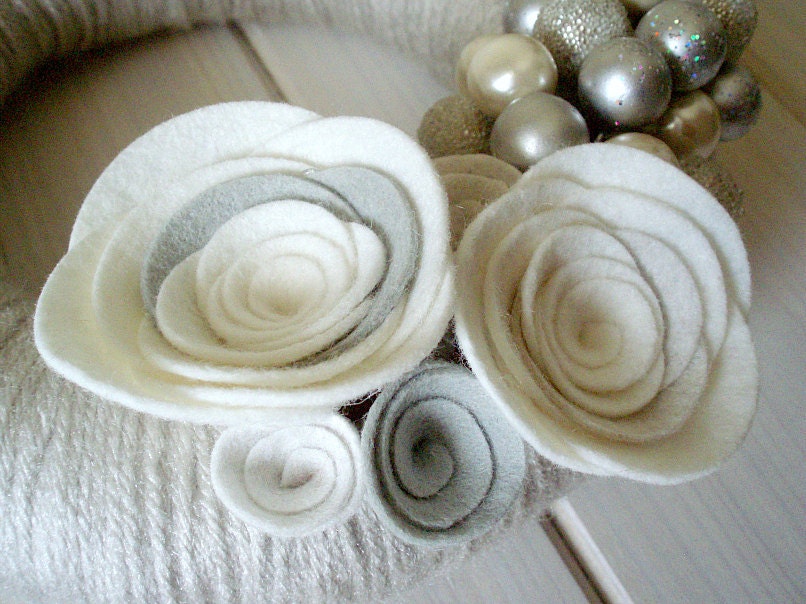 Yarn Wreath Felt Handmade Door Decoration - Winter White 8in