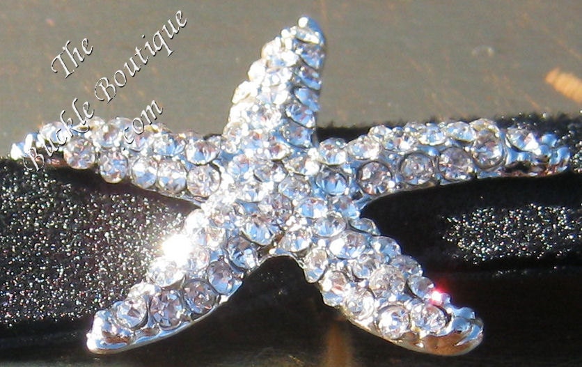 Rhinestone Starfish Brooch Ribbon Slide Buckles (5) for wedding invitations, hair bows, flip flops, crafts