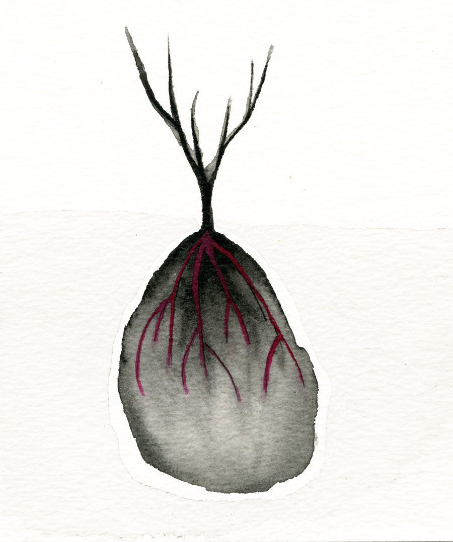 Tree with Roots  Art - Archival Print of Original Watercolor - Surreal Tree Art - Gray Tree Home Decor - Wall Art