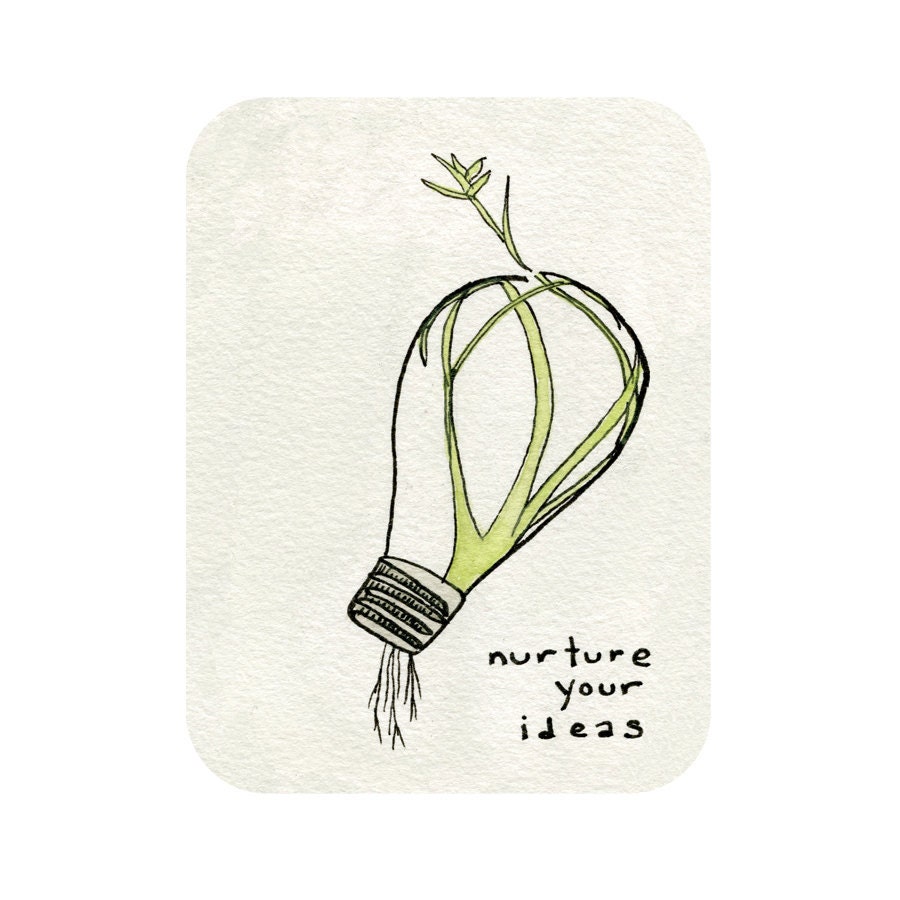 Nurture Your Ideas Art Print - Motivational Art - Inspiration Art - Workspace Decor - Plant in Lightbulb - Studio Wall Art