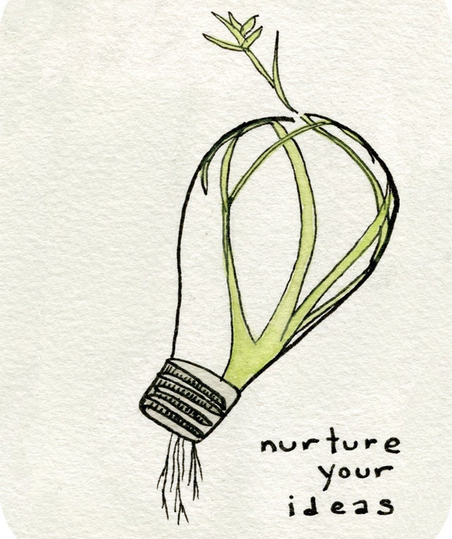 Nurture Your Ideas Art Print - Motivational Art - Inspiration Art - Workspace Decor - Plant in Lightbulb - Studio Wall Art