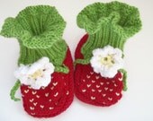Baby Booties Hand Knit Strawberries