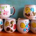 1960s Ceramic Flower Mugs, Set/6, Gift, Vintage Kitchen, Coffee Mugs