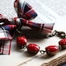 Vintage Red Glass Bracelet with Plaid Bow. Preppy