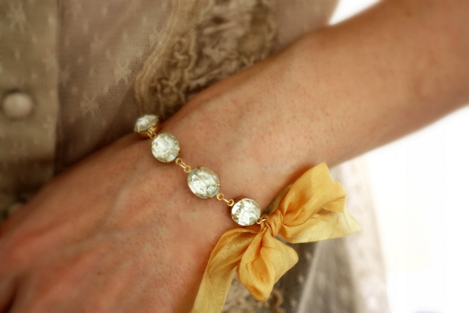 Vintage Jewel Bracelet with Gold Ribbon. 14k Gold Filled Bracelet. The Duchess