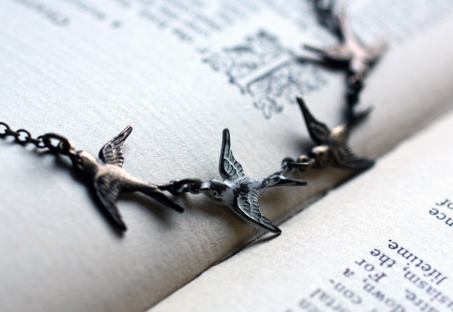 Bird Necklace with White and Antiqued Brass Birds. Flock Necklace - Be Yourself