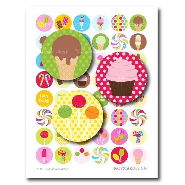 Sweet Stuff 1x1 inch circles - Digital collage sheet