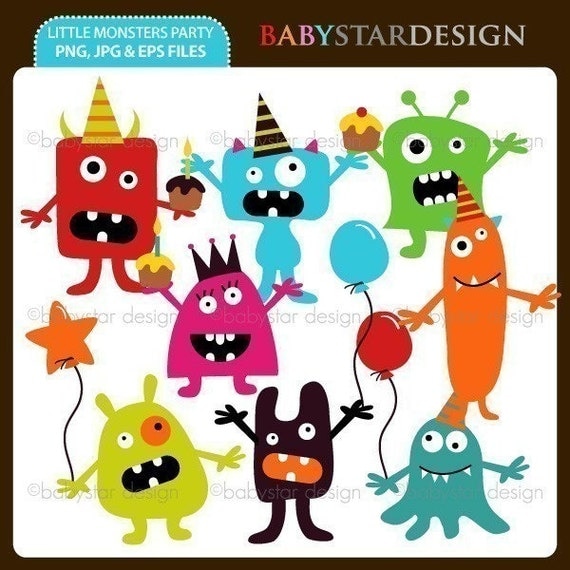 Little Monsters Party Clipart INSTANT DOWNLOAD
