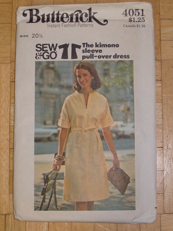 1970s Vingate Kimono Sleeve Pull-Over Dress - Butterick 4051