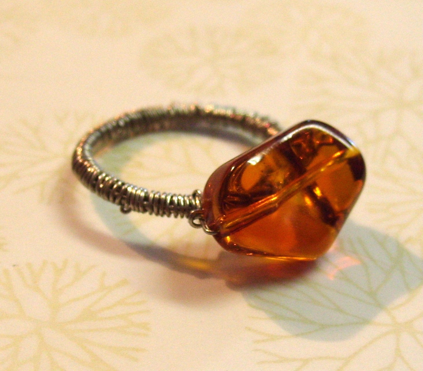 Size 8.5 Ring with Topaz colored charm