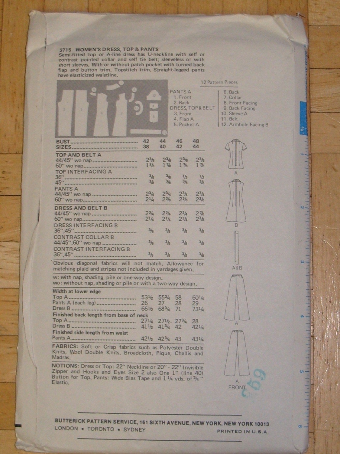 1970s Vintage A-Line Dress Pattern - Butterick 3715