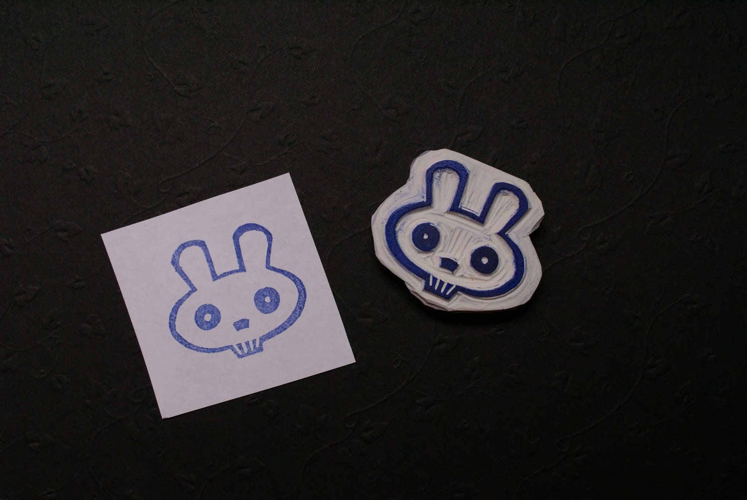 Hand Carved Stamp - Bunny Skull