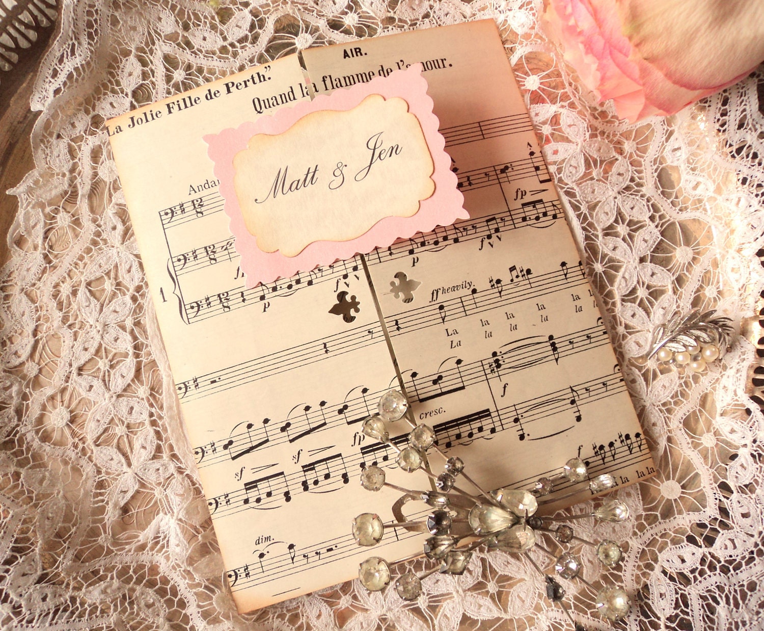 Reserved for jenred1000 - Wedding Invitations with Antique Sheet Music (4th Payment)