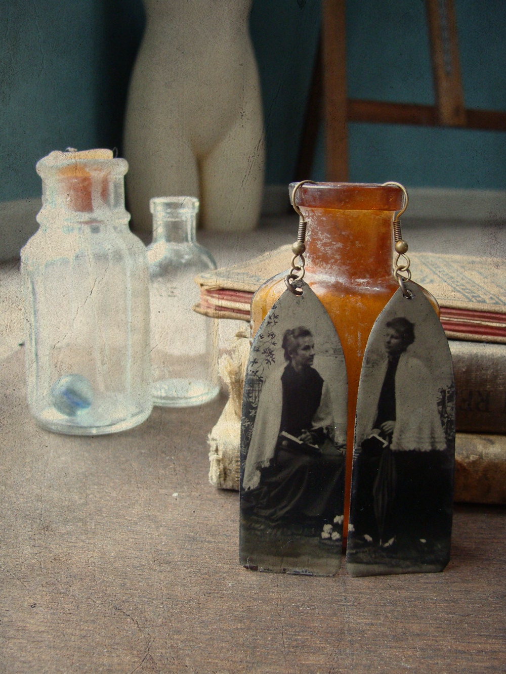 OOAK Victorian Tintype Earrings - Two Sisters