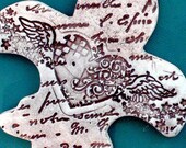 WINGED HEART Fleur De Lis - Ceramic Wall Ornament in Chocolate Brown