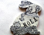 The inventors of New Orleans - Ceramic Wall Art in Black and White - Bunny Wall Tile by Raegan Robinson