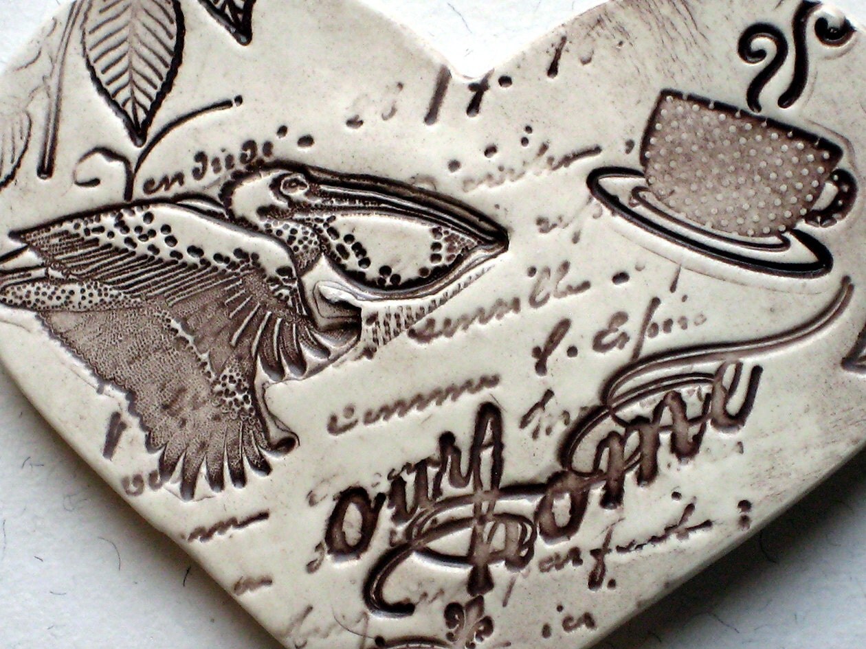 How We Love Our Home Ceramic Art Tile - Clay Heart Wall Hanging - Sepia and Chocolate Brown Room Decor - Housewarming Present