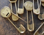 Vintage Laundry Pins (4) FOUR Rare Brass Embossed Numbers on Marker Vintage Key Tag Safety Pins
